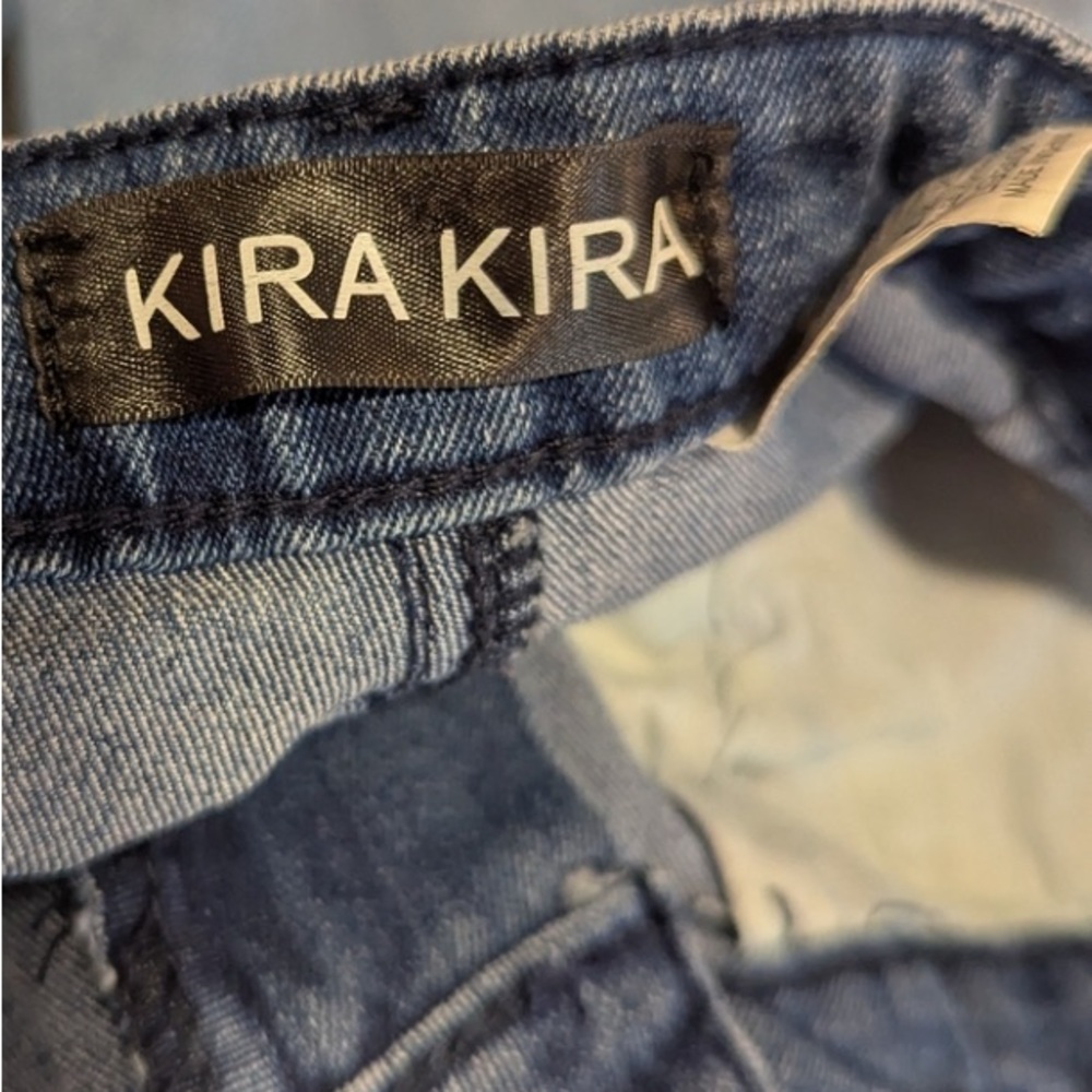Kira Kira Large Denim Distressed Flare Bell Bottom blue jeans Bohemian Hippie - Picture 11 of 14